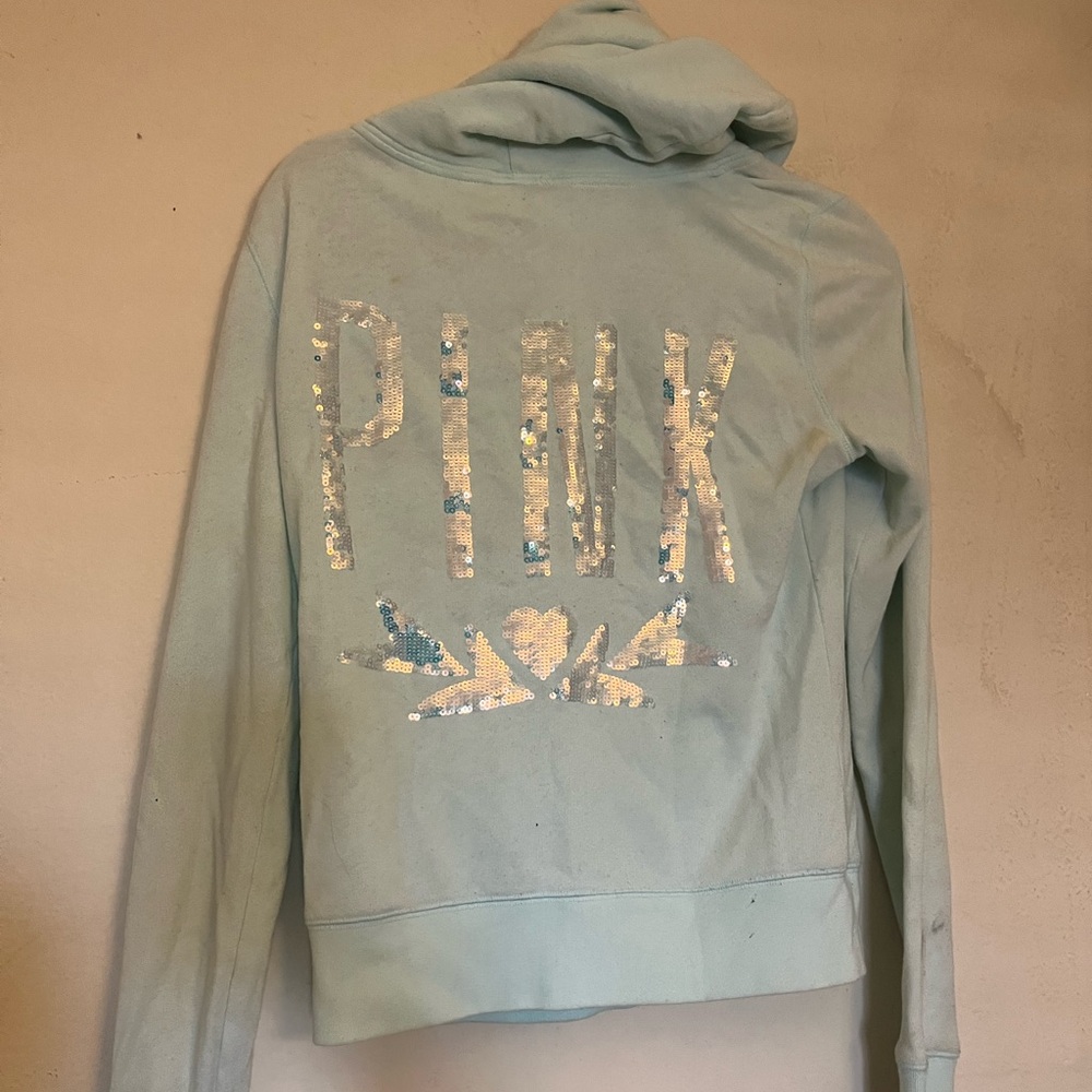 PINK Light Blue Hoodie with Front Pockets
